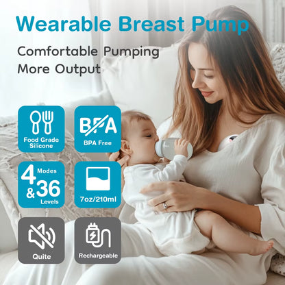 MAMIJOY Wearable Breast Pump Electric Breast Pumps Comfort Milk Collector Lightweight with LED Display 4 Modes & 36 Levels EB46