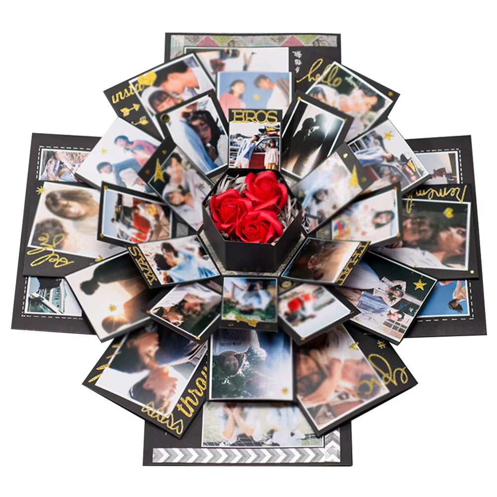 Hexagonal Explosion Box with Photo Album DIY 6 Faces Explosion Gift Box Handmade for Valentine Day Wedding Proposal